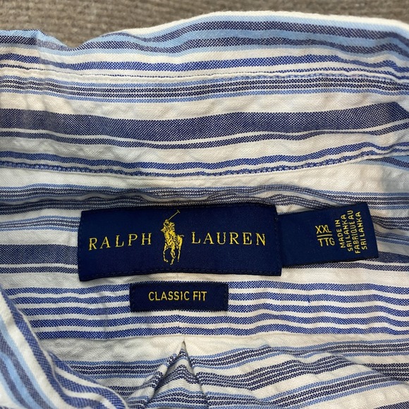 Ralph Lauren Shirt Mens 2XL Blue White Striped Classic Fit Button Down Cotton - Picture 5 of 10